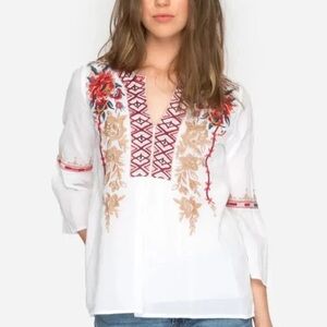 JOHNNY WAS Embroidered Veronica Flare Sleeve Blouse V-Neck S